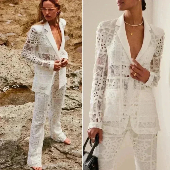 Alexis Harlie Jacket White French Cut Lace Blazer Size Small - Picture 14 of 16